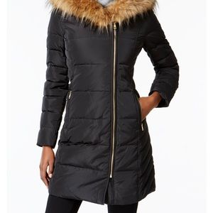 Faux Fur Trim Hooded Asymmetrical Down Puffer Coat - basically new!